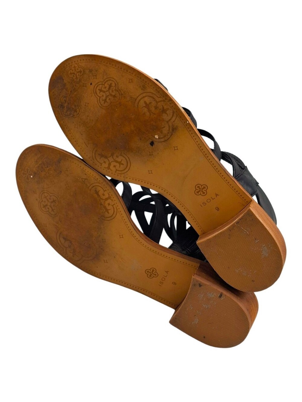 ISOLA Genuine Leather Gladiator Strappy Sandals Black Size 9 - Picture 7 of 8
